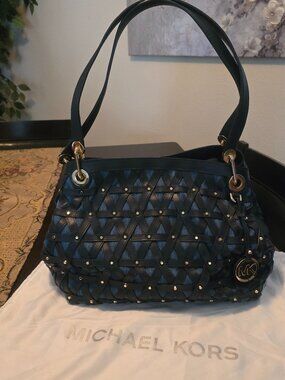 Michael Kors Denim Leather gold studded Shoulder bag